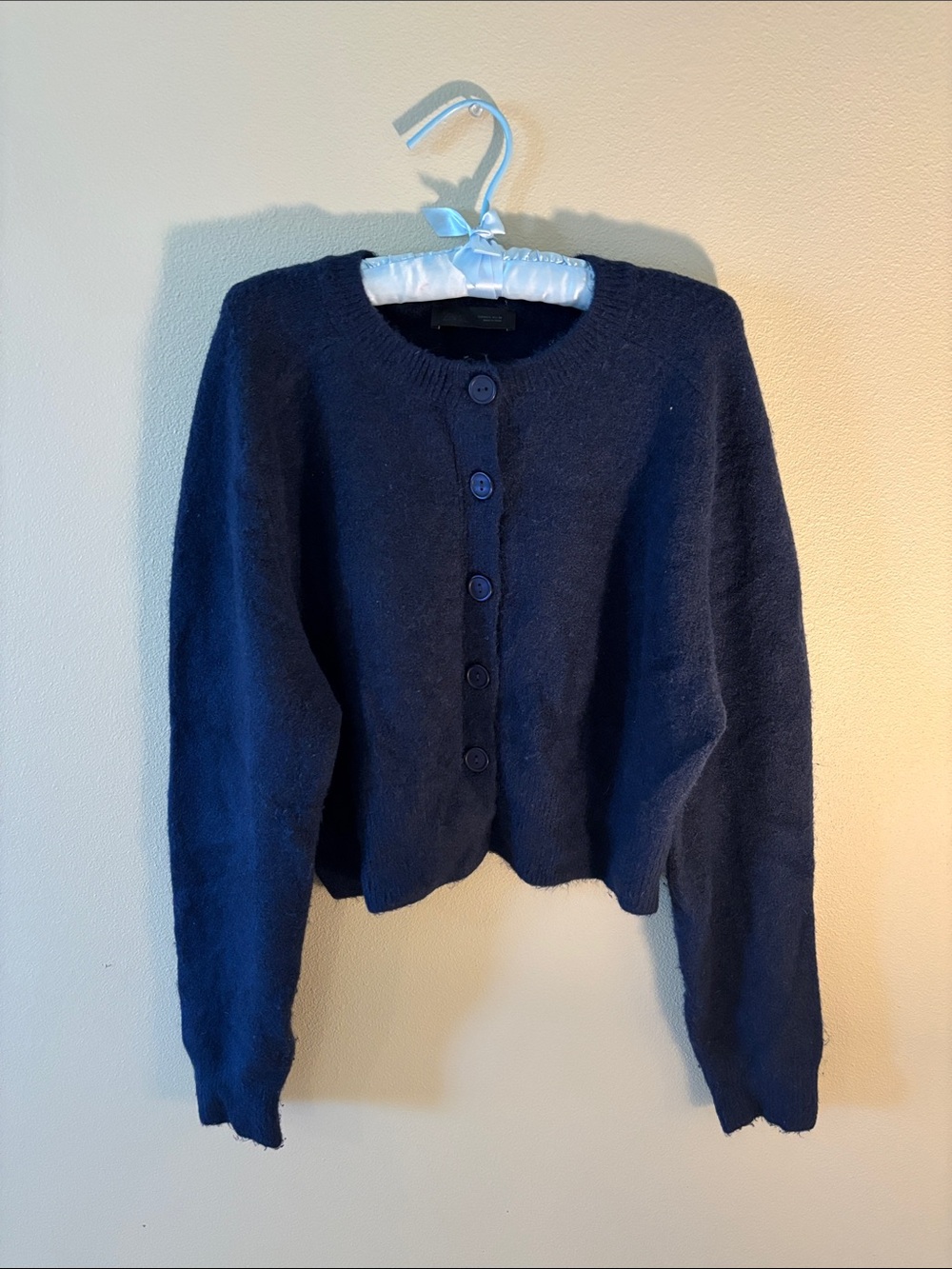 Zara - Cropped Navy Blue Knit Crewneck Cardigan!!!!!!!
